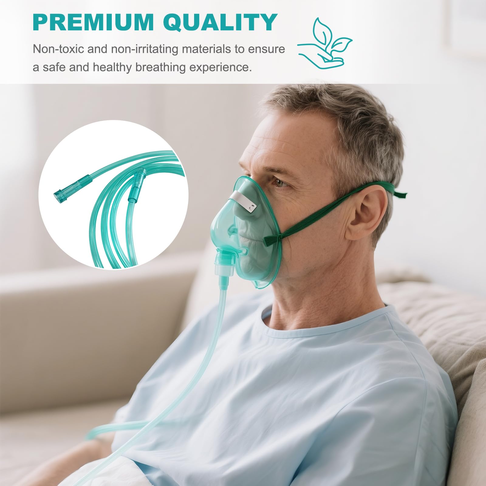 Confezione da 3 tubi per ossigeno, 50 m, colore verde, resistenti agli urti, non si attorcigliano, resistenti, interfaccia universale, confezionati singolarmente