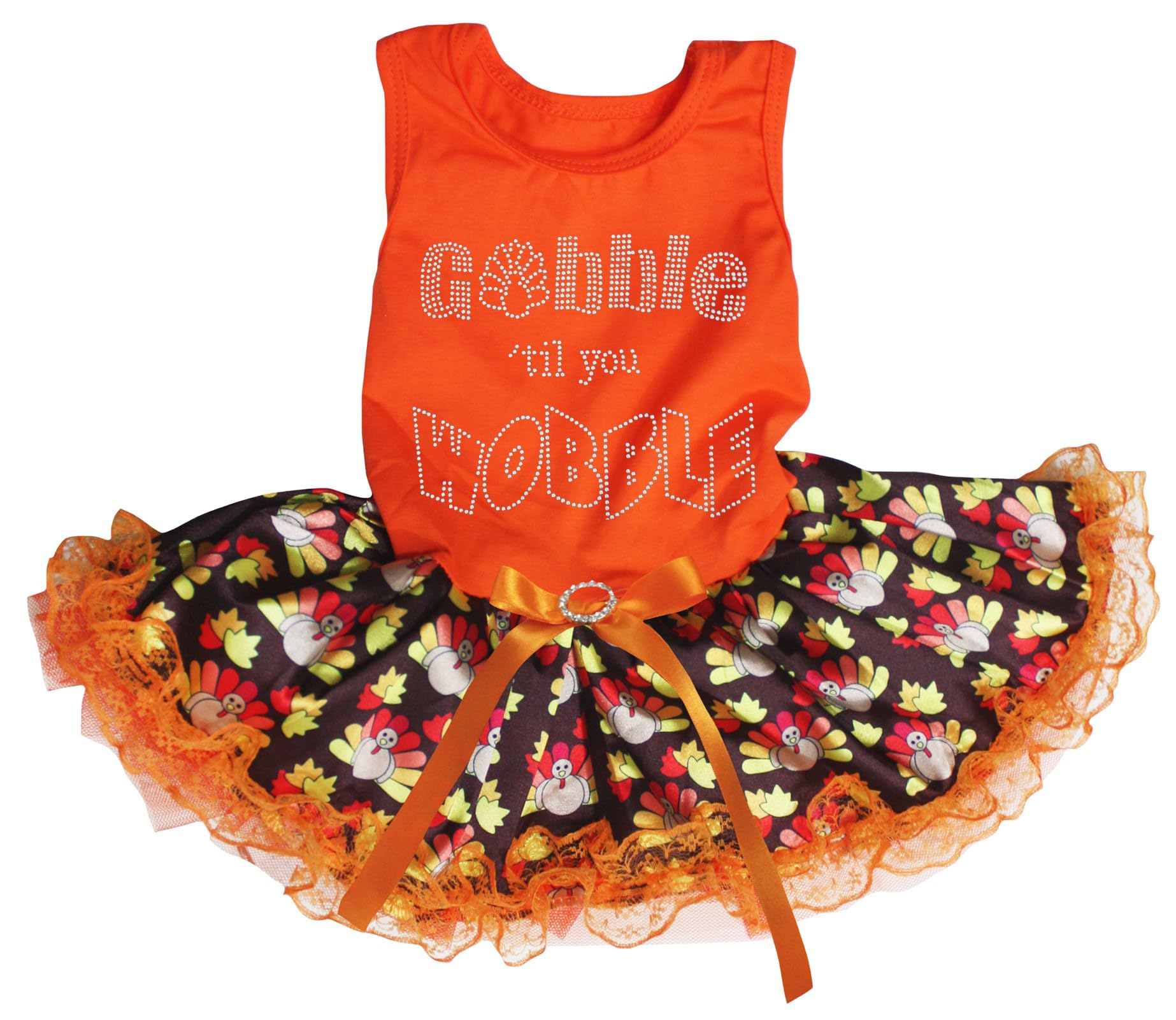 Robe pour chien strass dinde orange en dentelle festive de Thanksgiving XS