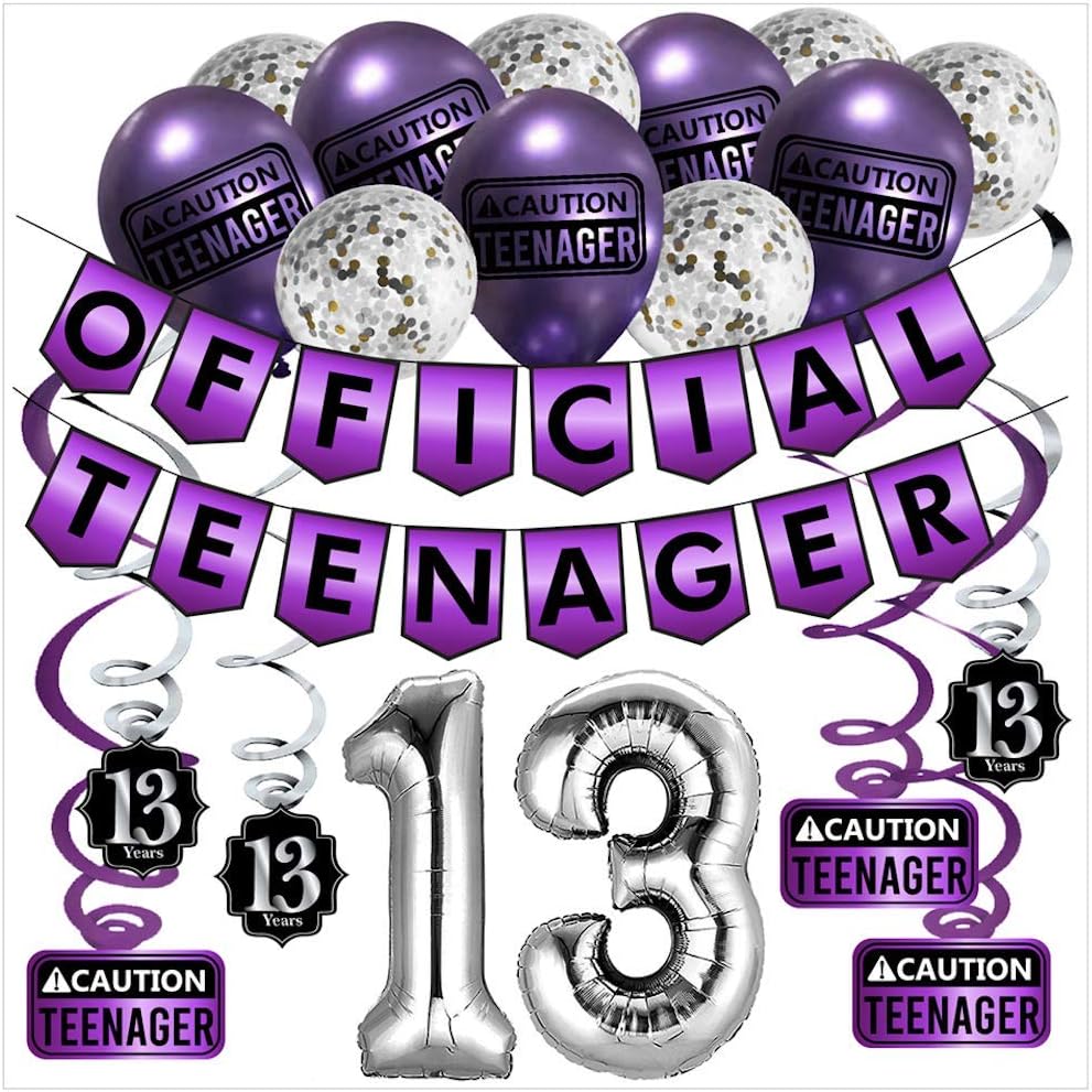 Funny OFFICIAL TEENAGER 13th Birthday Party Pack - Purple 13th Birthday Party Supplies, Decorations and Favors