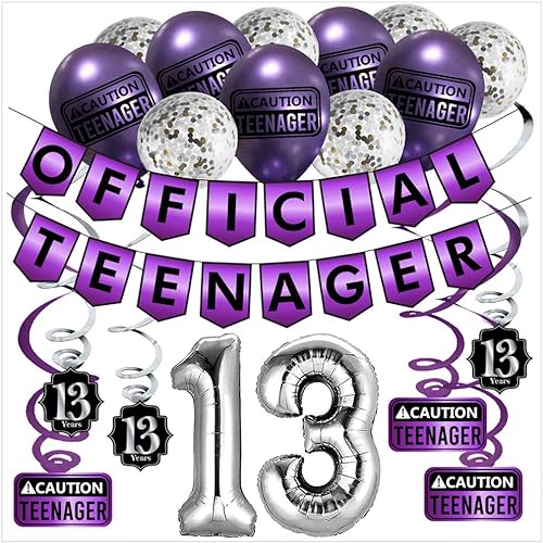 Divertido paquete oficial de fiesta de 13 cumpleaños para adolescentes  suministros de fiesta de 13 cumpleaños morados, decoraciones y recuerdos