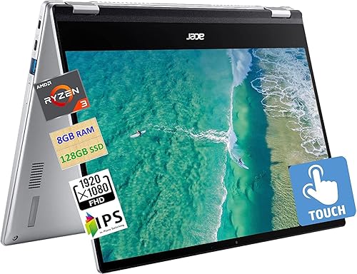 Acer Chromebook convertible 2 en 1 Spin 2023, AMD Ryzen 3 3250C (hasta 3.5 GHz), pantalla táctil FHD IPS de 14 pulgadas, 8 GB de RAM, 128 GB eMMC,