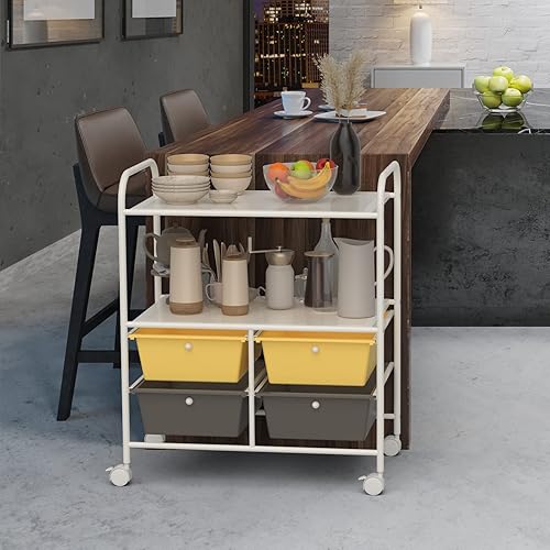 Miniatura 3 de RELAX4LIFE Carrito de almacenamiento rodante con 4 cajones, carrito utilitario con ruedas con 2 estantes y marco de metal, organizador de archivos