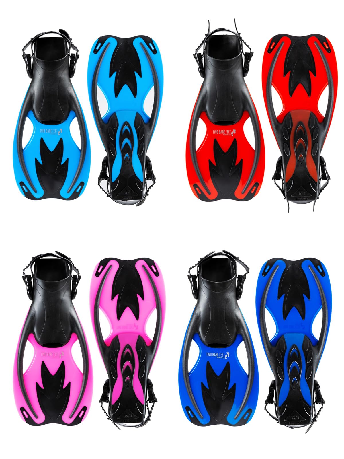 Two Bare Feet Kids Adjustable Diving Fins | Snorkeling & Swimming Flippers with Easy Adjustable Straps | Lightweight, Comfortable Design for Children’s Water Sports (UK1-4, Blue)