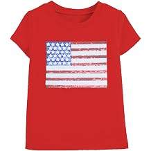 4th of July Shirt Toddler Girls American Flag Heart T-Shirt Kids Patriotic Sequin Tee Tops for 3-8 Years