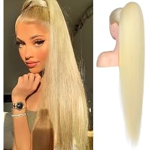 Flufymooz ponytail extension, 36 Inch Long Straight Drawstring Ponytail Synthetic Hairpieces Fake Pony Tails Natural Soft Clip in Hair Extension ponytail for Women Blonde
