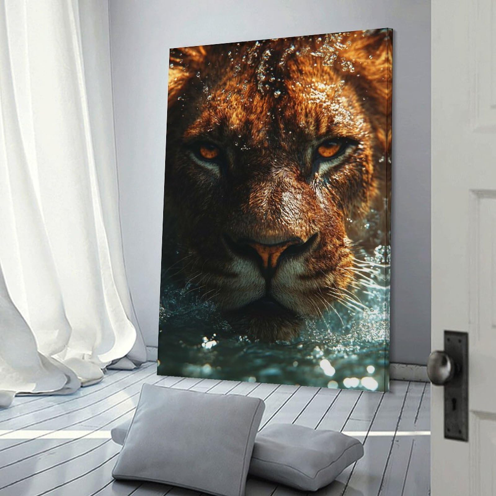 Lion in Water Close-Up Room Decor Wall Art 08x12inch(20x30cm), for Bedroom, Guest Room Or Reading Nook, An Easy Wall Refresh for Bedrooms