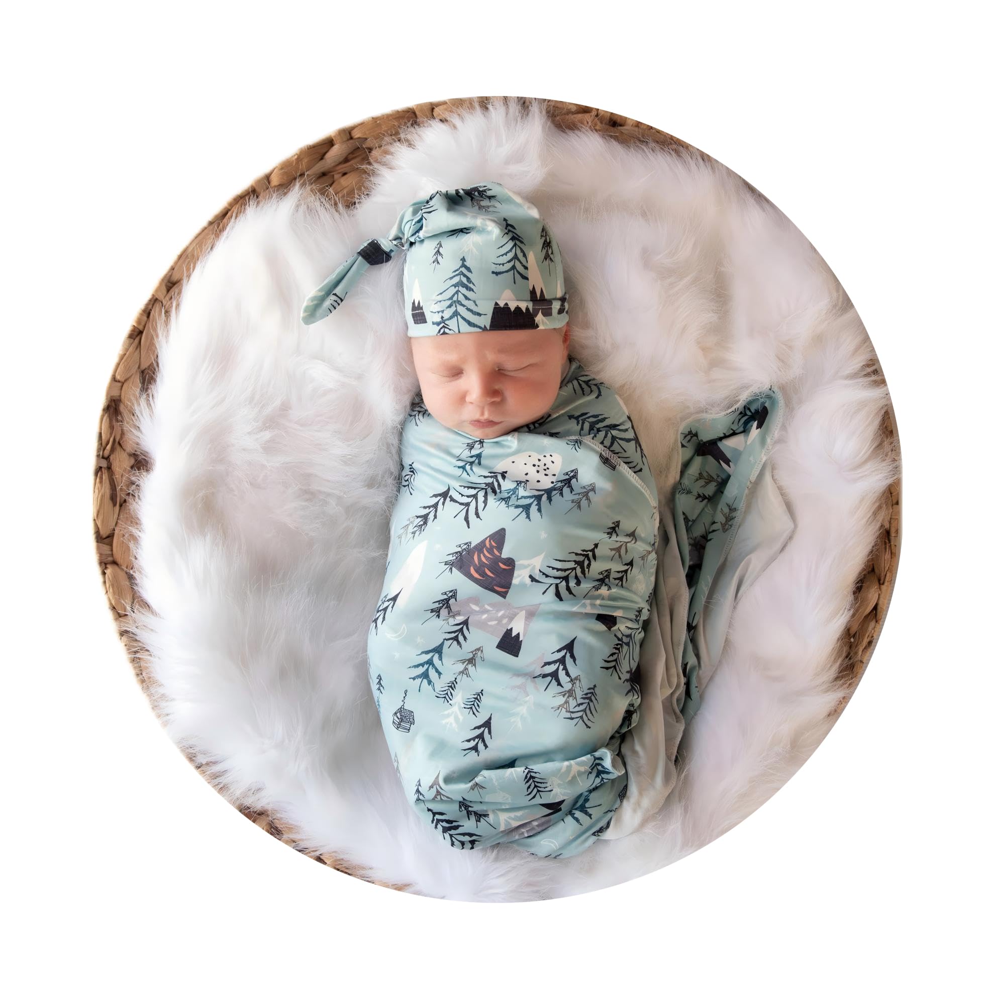Newborn Swaddle Set, Mountain&amp;Tree, Beanie