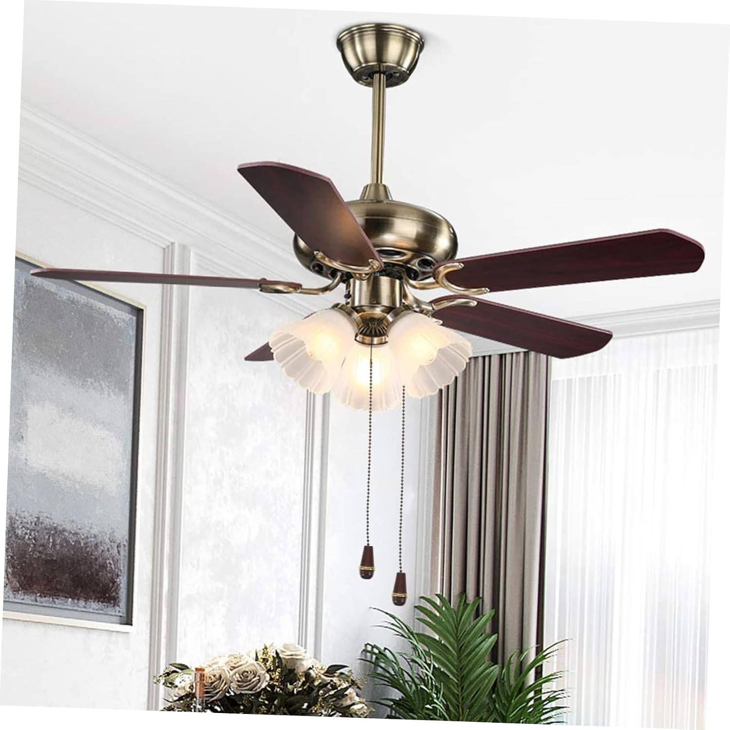3pcs Rustic Wooden Knob Ceiling Fan Pull Chain Extenders Elegant Light Pull Cord for Fans and Lights Vintage Decorative Chain with Easy Connection