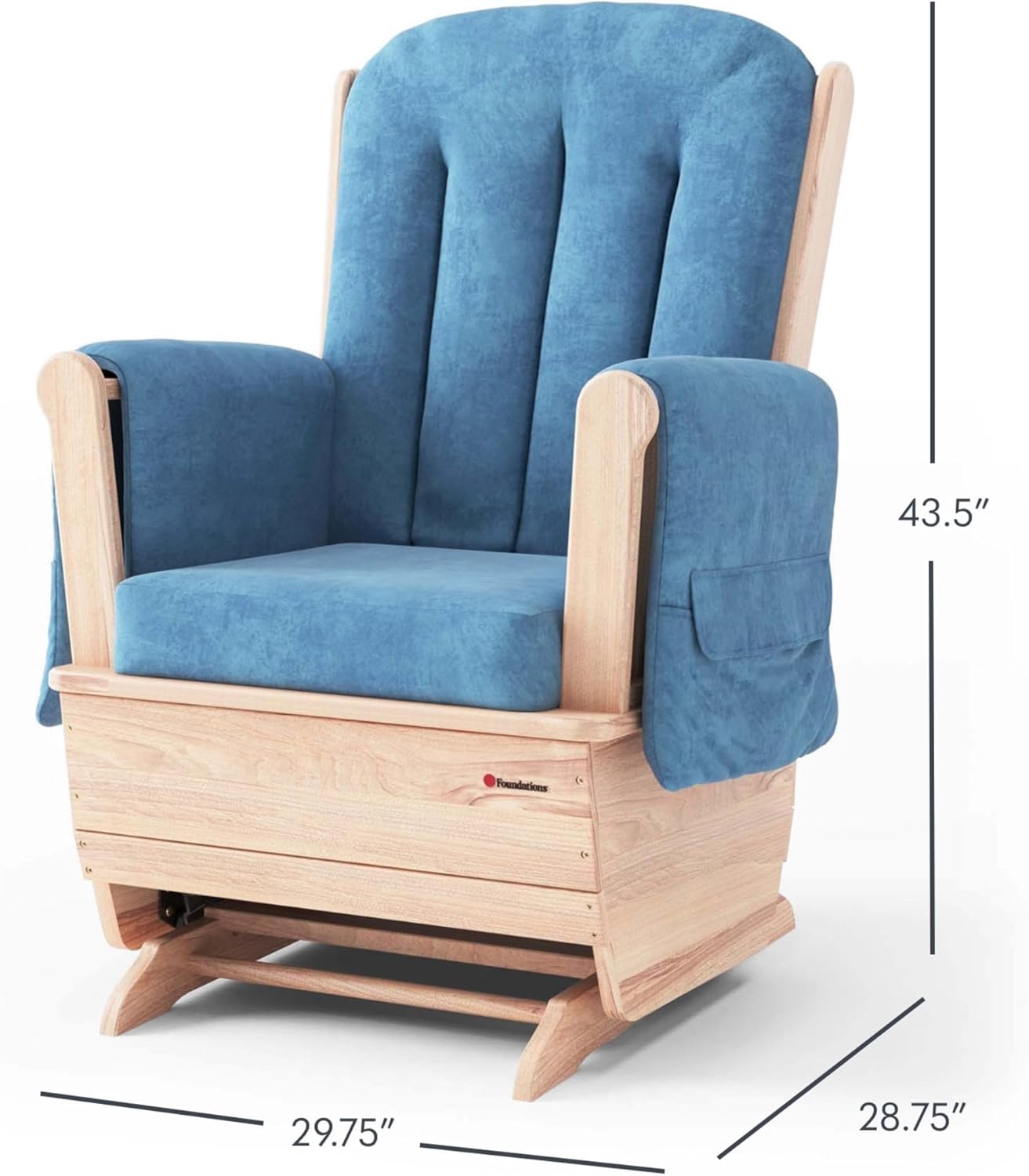 Foundations SafeRocker Standard Glider Rocker - Baby Feeding and Rocking Chair for Nursery, Daycare Environment - Nursery Rocking Chairs with Wood Skirt Base - Blue Microfiber