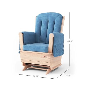 Foundations SafeRocker Standard Glider Rocker Chair, Blue Microfiber | Baby Feeding and Rocking Chair for Nursery, Daycare Environment, Nursery Rocking Chairs with Wood Skirt Base