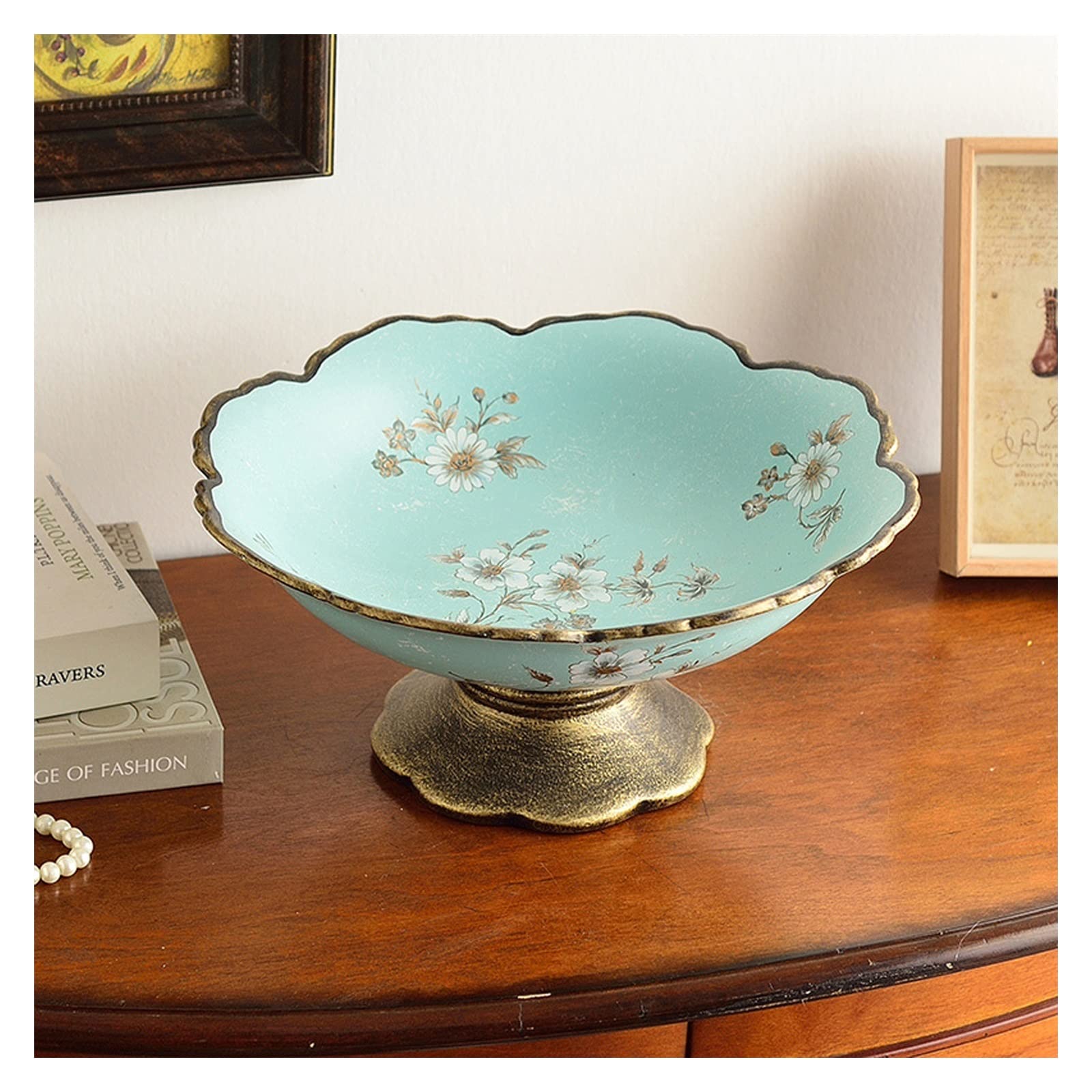 ZTCHSENZT Fruit Bowl, Large Capacity Fruit Plate Countertop Decorative, Vintage Ceramic Fruit Basket, Cake Serving Tray, Snacks Dried Fruit Basket for Home Festival Decor