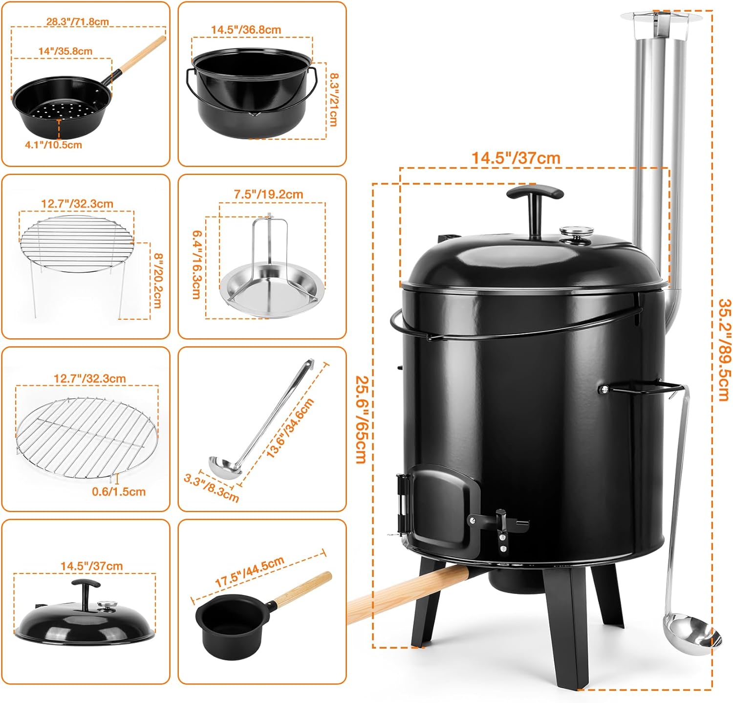onlyfire 14L Outdoor Camping Cooking Pot, 4-in-1 Multifunctional Wood/Charcoal Stove for Beef Stew, Chicken Roasting & Barbecue Grill, Portable Camp Oven