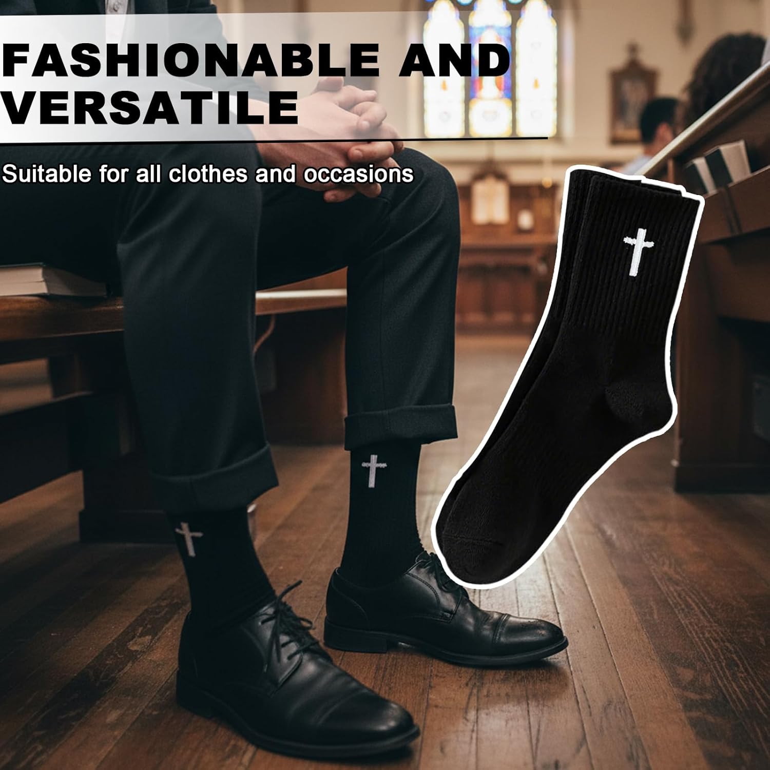 8 pair Christian cross socks prayer stockings suitable for husband, wife, family, birthday Christmas Easter gift - Image 3