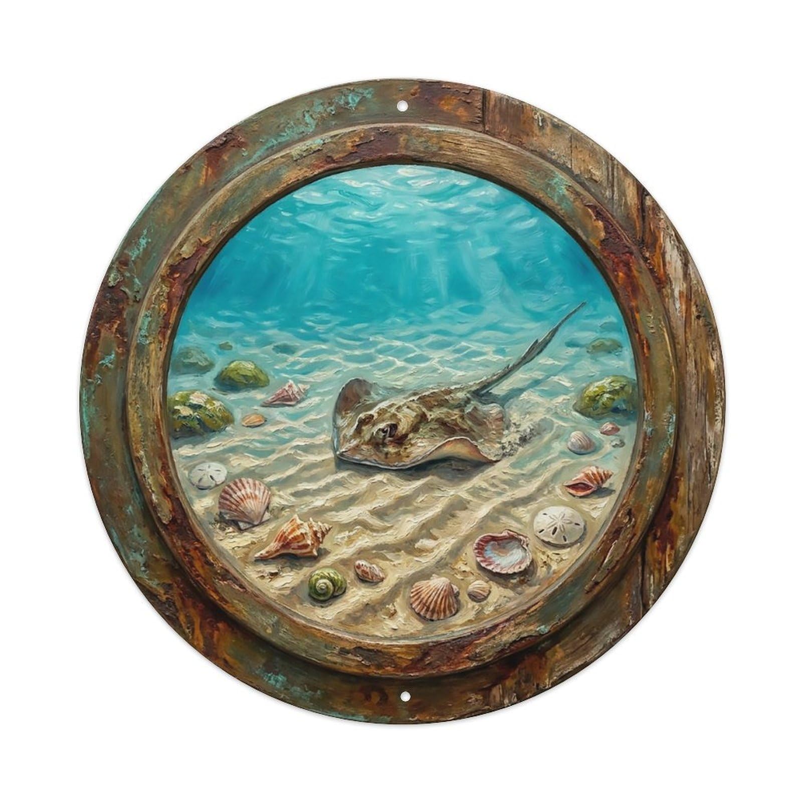 Vintage Porthole Sandy Bottom Ship Window Undersea Deep Sea Metal Tin Sign