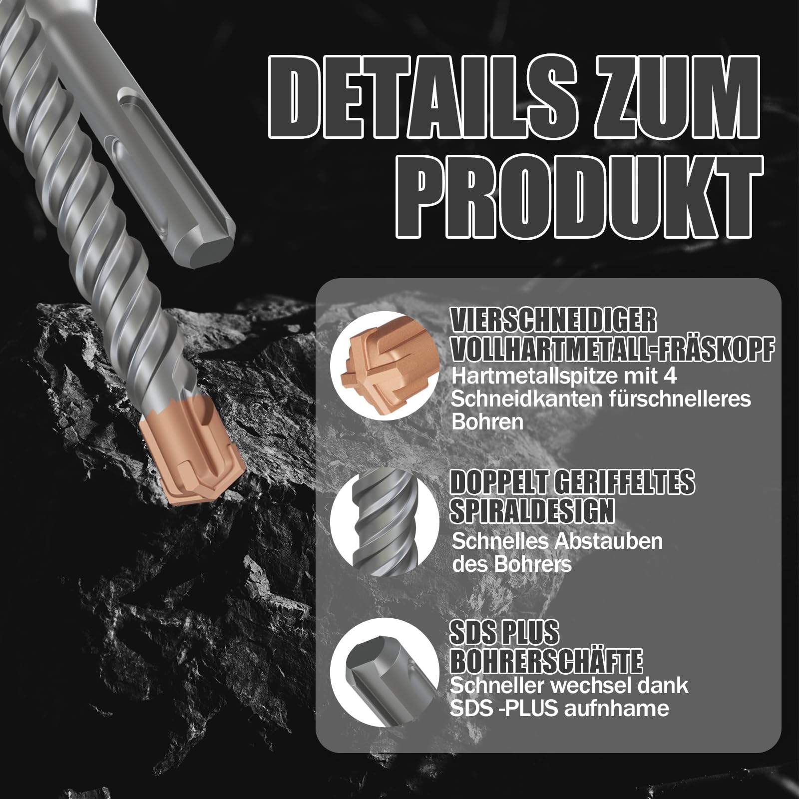CSOOM Broca SDS Plus 40 x 600, taladro de martillo profesional, ideal para taladrar en piedra, hormigón, piedra natural, pared de ladrillo