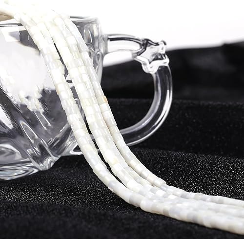 Miniatura 3 de YANUAHI Cuentas de concha natural para hacer joyas, 120 cuentas de conchas de puka de 15.3 pulgadas, heishi de cuentas de cubo natural de 0.157 in