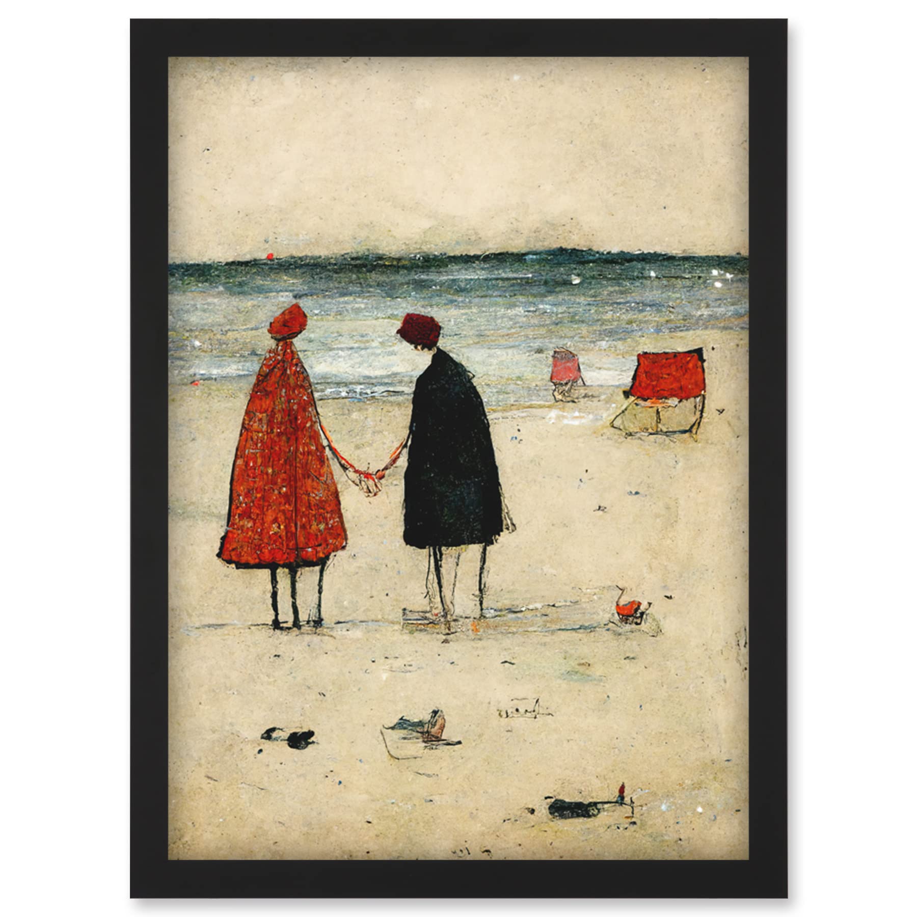 Doppelganger33 LTD Perfect Day For A Walk Couple Beach Scene Artwork Framed Wall Art Print A4