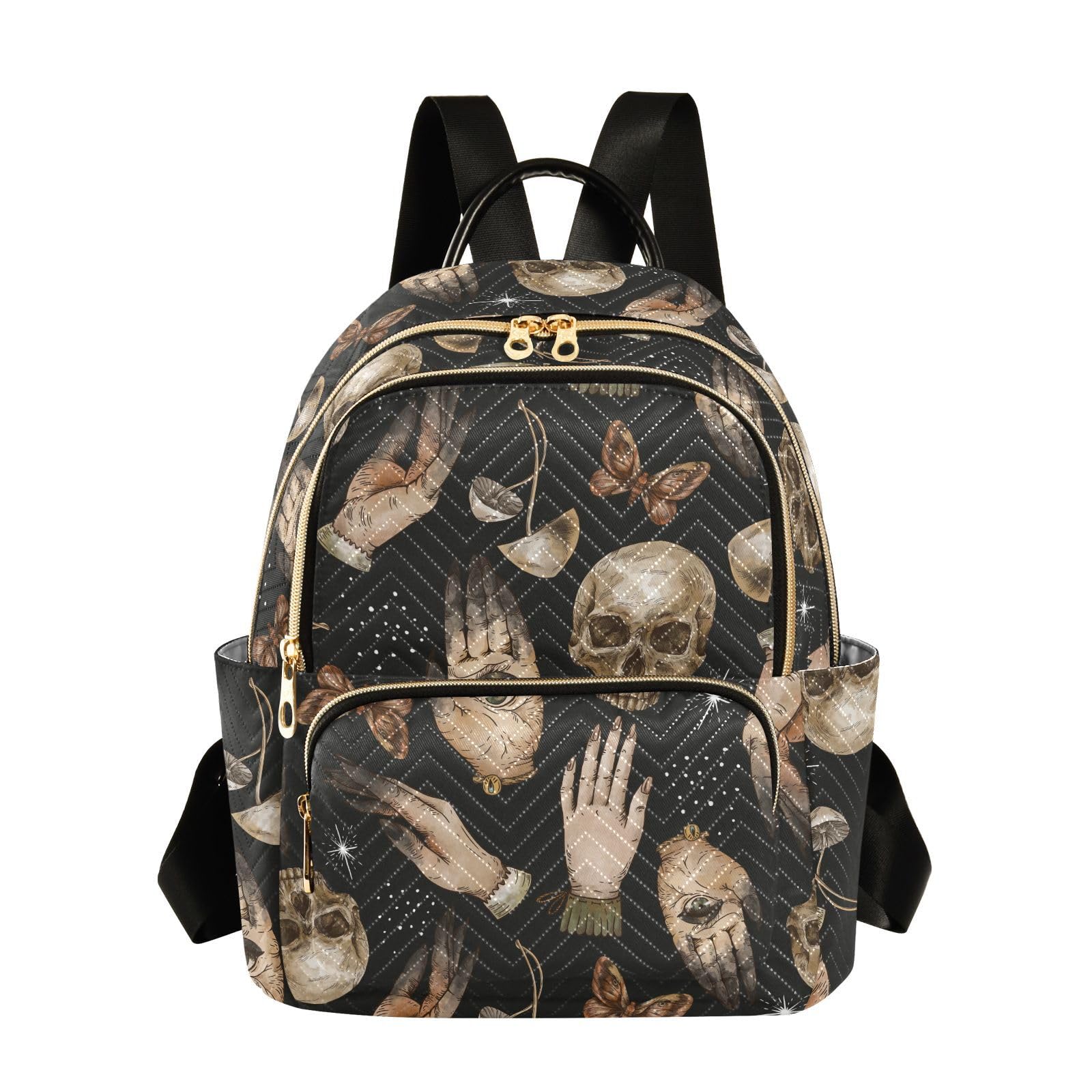 JIPONI Magical Skull Witch Hands Butterfly Backpack Purse for Women Lightweight Back Pack Casual Daypack Travel Shoulder Bag Bookbag - S