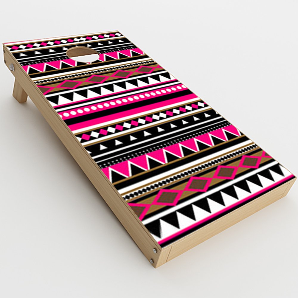 Skin Decal Vinyl Wrap for Cornhole Game Board Bag Toss (2xpcs.) Skins Stickers Cover/Pink Aztec Indian Chevron