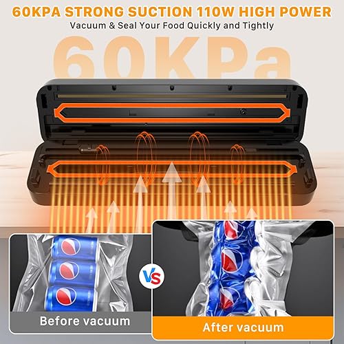 Miniatura 3 de Máquina selladora al vacío, máquina compacta 6 en 1 de sellado al vacío de alimentos con cometas de inicio, modo secohúmedo y sistema de vacío