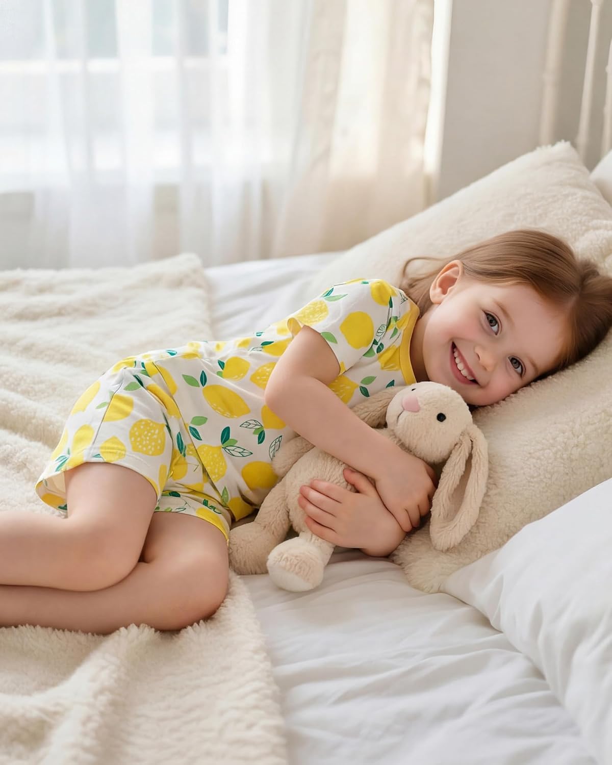 Mikrdoo Bamboo Viscose Toddler Girls Summer Pajamas 2Piece Snug Fit Short Sleeve Stretch Kids PJs Comfy Sleepwear 12M-6Y