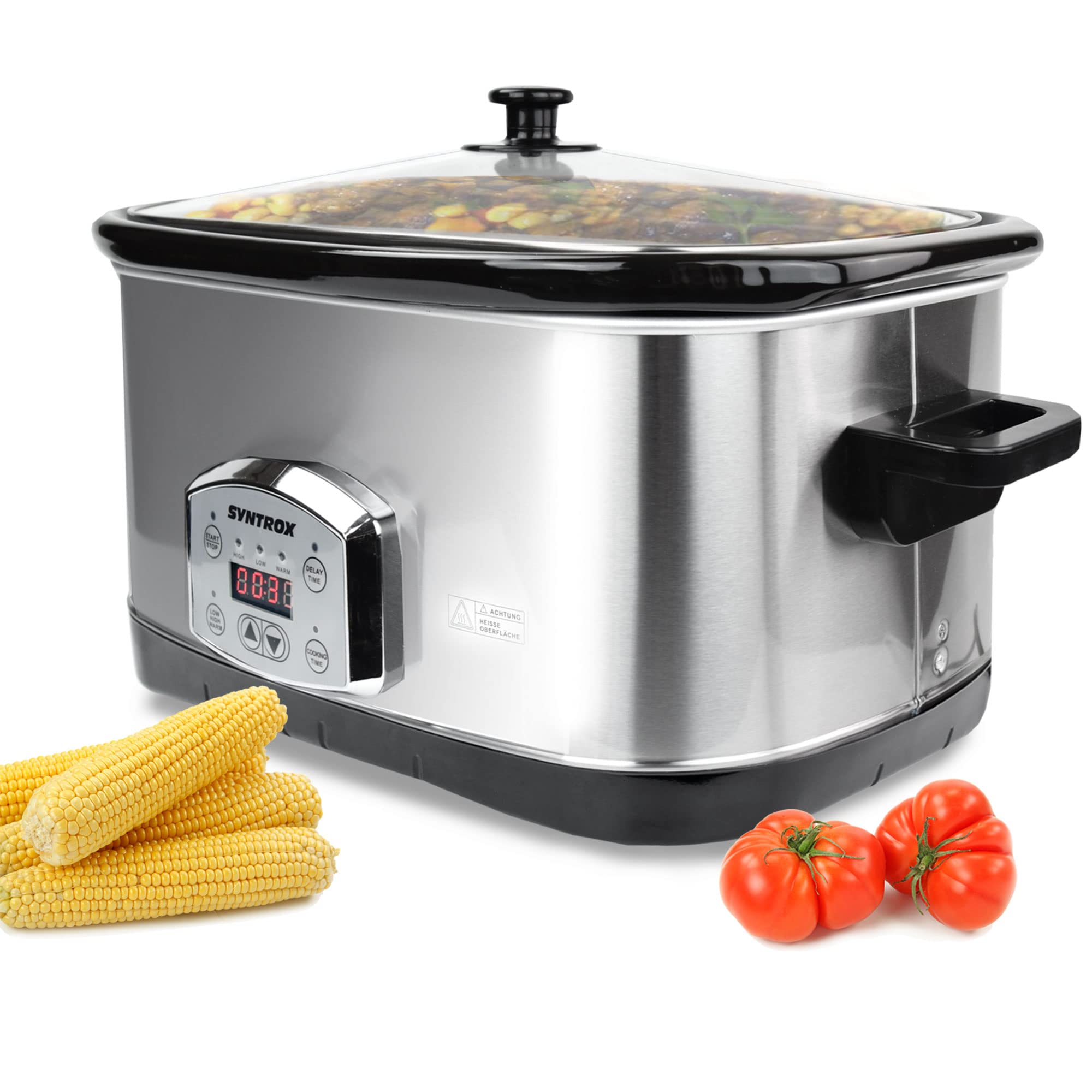 Syntrox Germany Digitaler Slow Cooker Schongarer 7,5L mit 3 Heizstufen, Timer und Warmhaltefunktion - Leistung 320 Watt