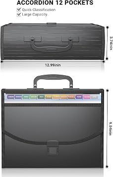 25 Pockets File Organiser Box Files Folder with Handle,Vanulee Document Organiser File Box,Concertina File Expanding A4 Paperwork Filing Paper Organiser for Home School Office Travel,2pcs Tabs