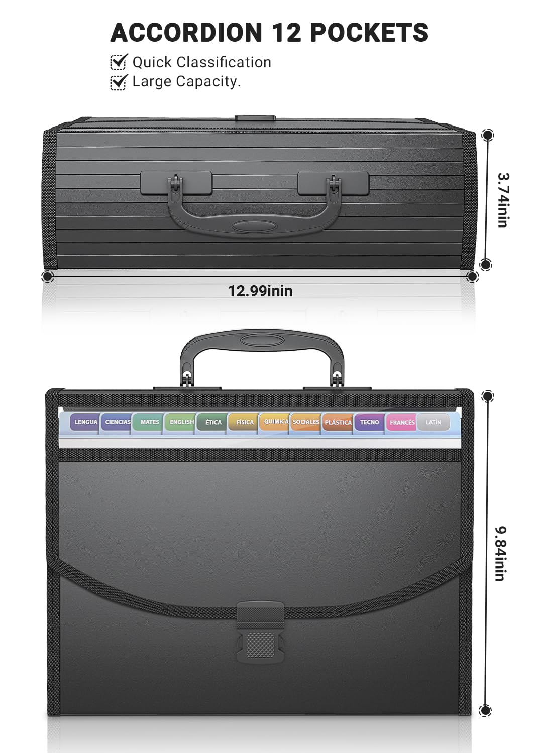 ABC Life 12 Pockets Accordion File Organizer Expanding File Folders, Portable Letter A4 Size Filing Box, Plastic Monthly Bill Receipt Document Organizer, Expandable Accordian Folder With Colored Tabs