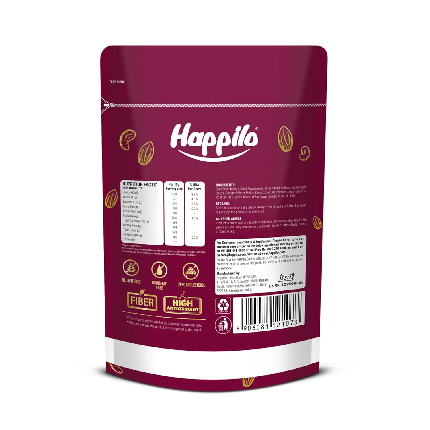 Happilo Premium International Seeds & Berries Mix 200G Pack, Contains Healthy Seeds & Dried Berries, Low In Calories, High In Nutrients, Morning Snack 200 G (Pack Of 1)