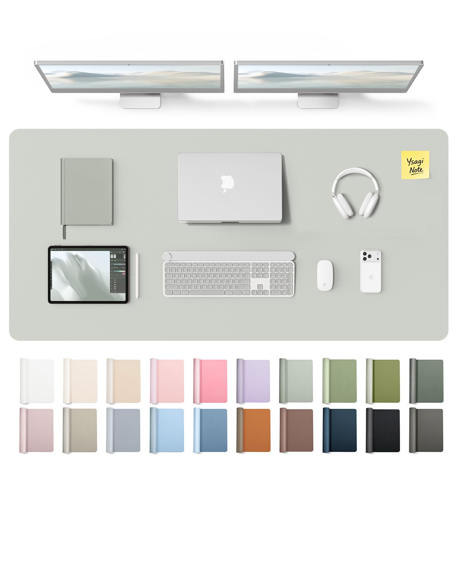 YSAGi Leather Desk Pad Protector, Office Desk Mat, Large Mouse Pad, Non-Slip PU Leather Desk Blotter, Laptop Desk Pad, Waterproof Desk Writing Pad for Office and Home (Light Grey,55" x 24")