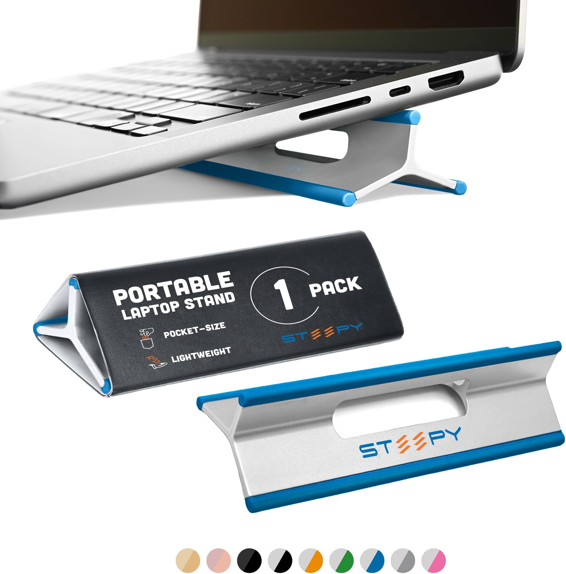 Steepy Portable Laptop Stand for Desk – Adjustable Height, & Portable Laptop Holder – Ergonomic Computer Stand for Cooling & Comfort – Slip-Proof, Sturdy Design – Universal Fit for 13-17 Inch Devices