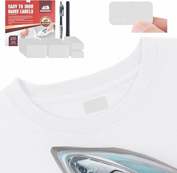 100 Writable Iron-On Name Tags for Clothing Labels Clothes Labels for Kids, School Uniforms, Nursing Home Garments Washable Fabric Labels with 2 Pens, Large & Small Sizes
