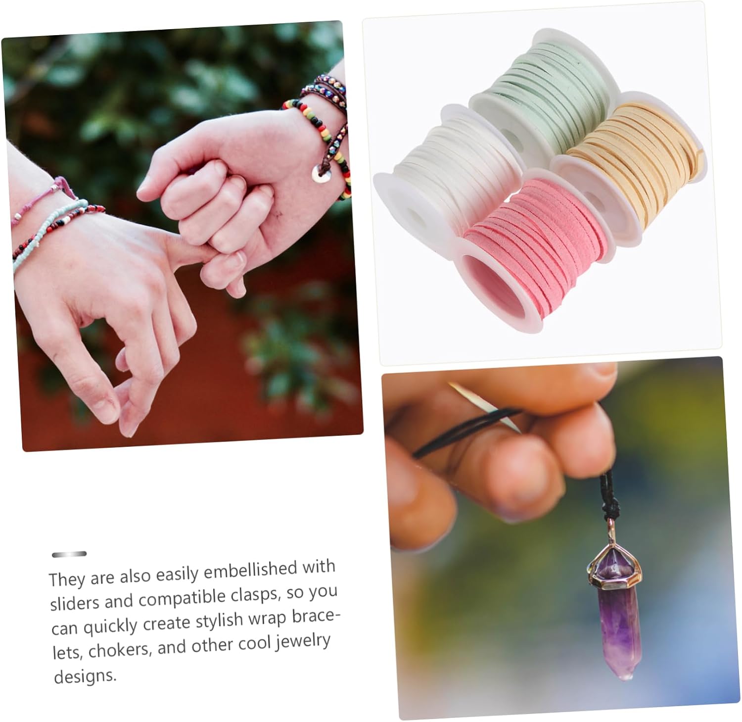 DOITOOL 4pcs Double-Sided Suede Lace Cord for Jewelry Making White Beige Light Versatile Leather Strap for Bracelets Necklaces and Craft Projects
