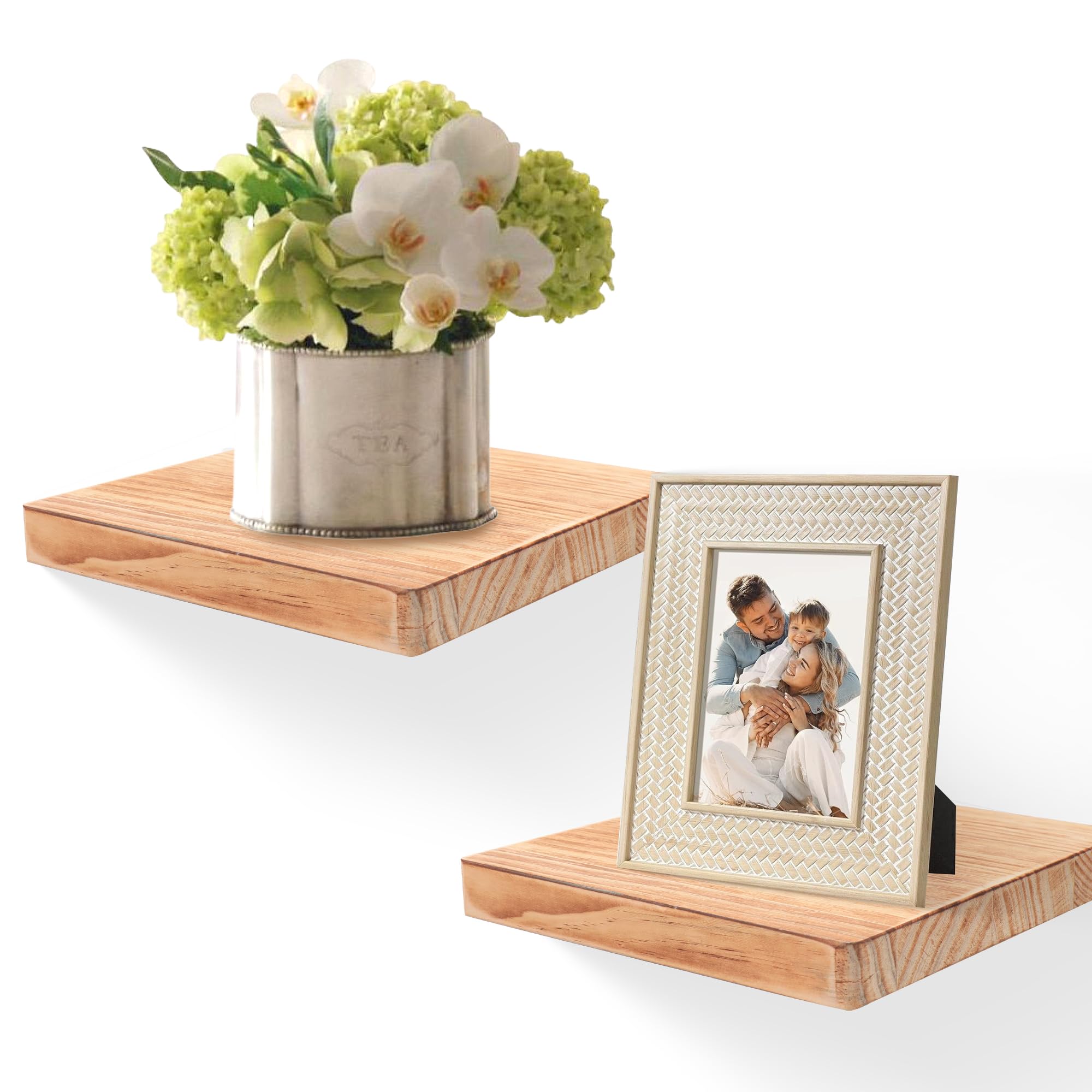 FURAOMEILI Schwimmende Wandregale, 2er-Set, 20,3 cm Massivholz-Quadratregale, kleine dekorative Wandregale für Badezimmer, Schlafzimmer, Wohnzimmer und Küche – karbonisiertes Schwarz