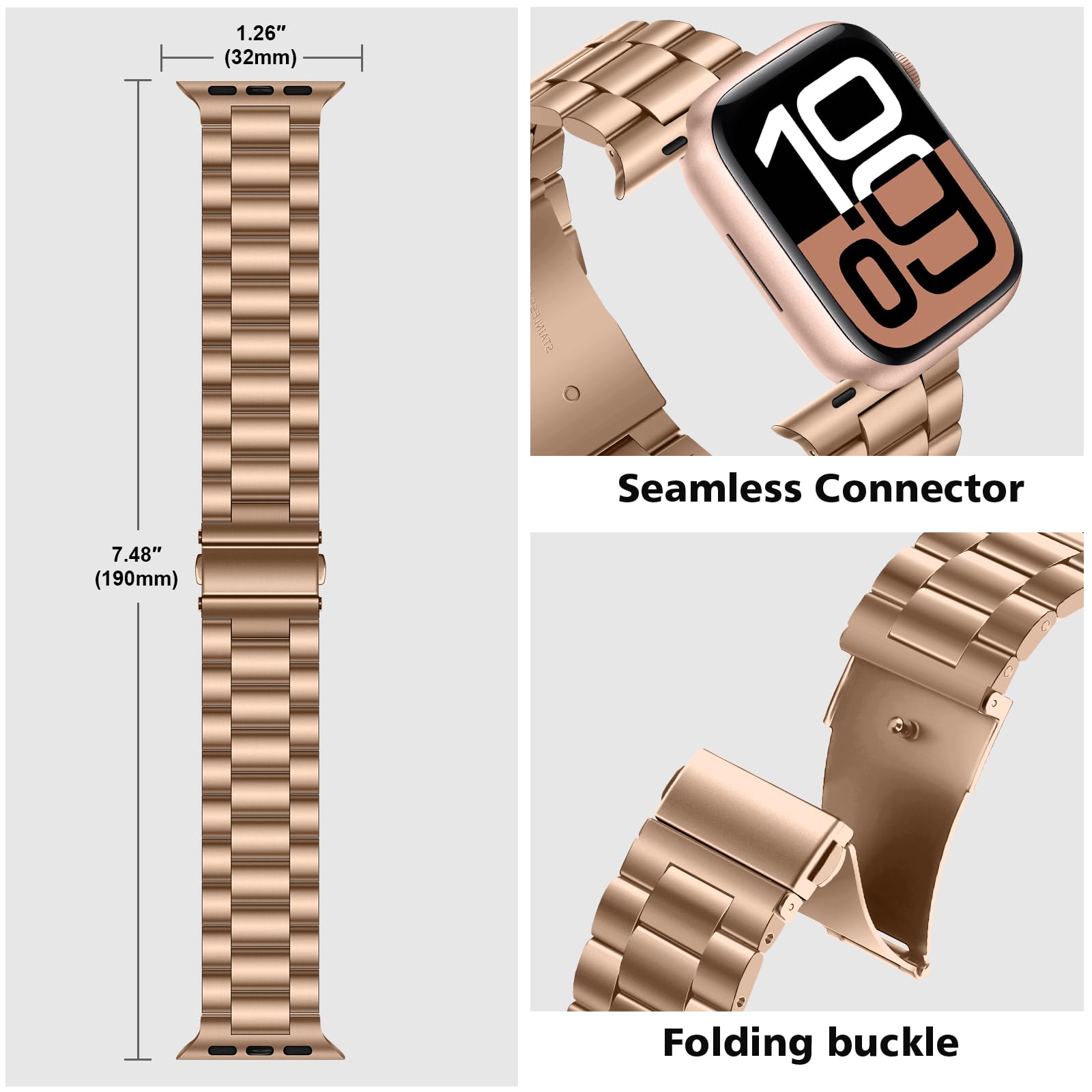 Tasikar Cinturino in metallo compatibile con Apple Watch 46mm (serie 10) 45mm 44mm 42mm Cinturino in acciaio inossidabile compatibile con Apple Watch SE serie 10 9 8 7 6 5 4 3, Oro rosa