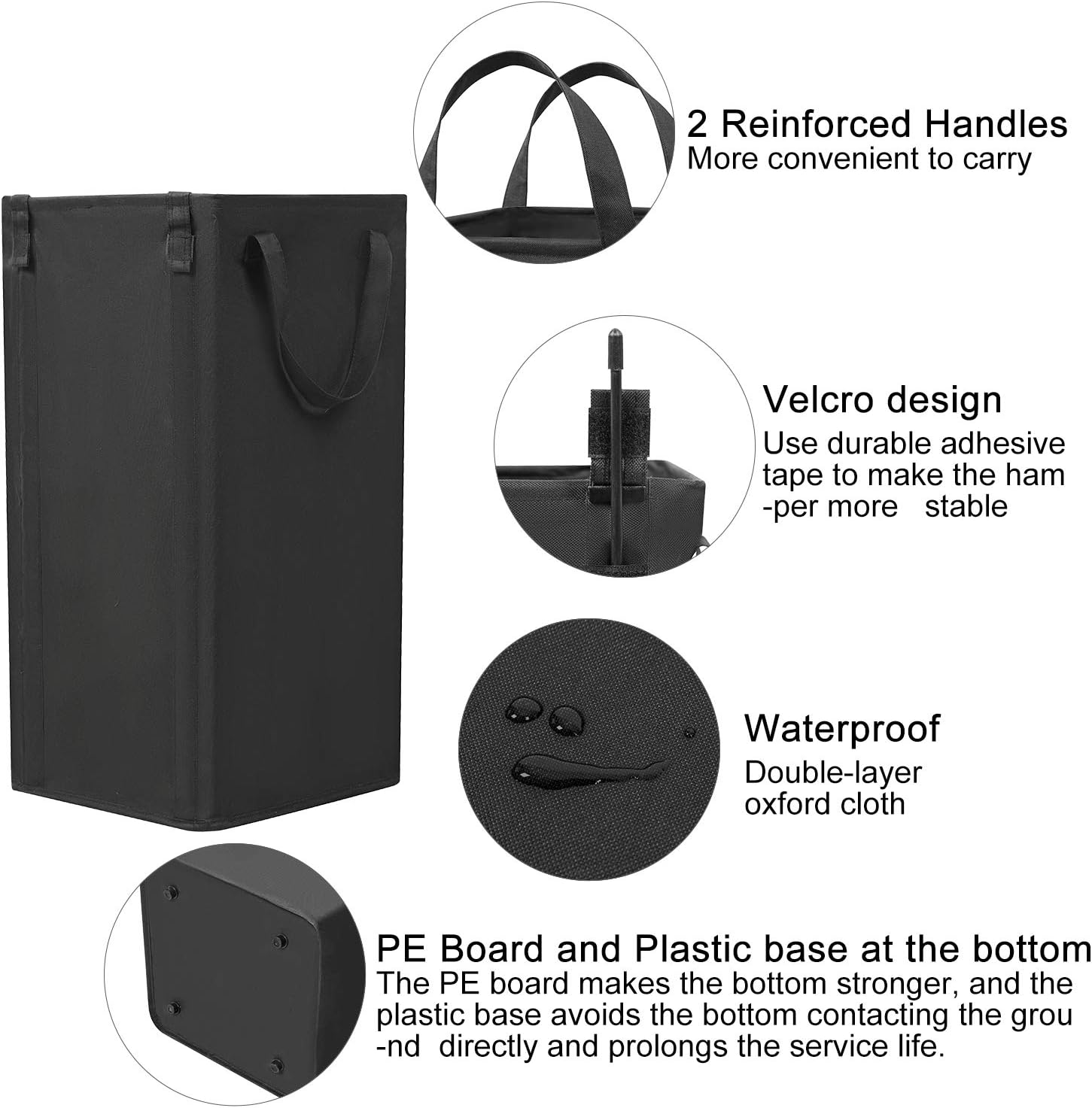 WOWLIVE Large Laundry Hamper with 2 Removable Bags 74L Foldable Laundry Basket with Handle Clothes Hamper Tall Dirty Clothes Bag for Traveling Collapsable & Easy to Install Black (24.5x13x13 In)
