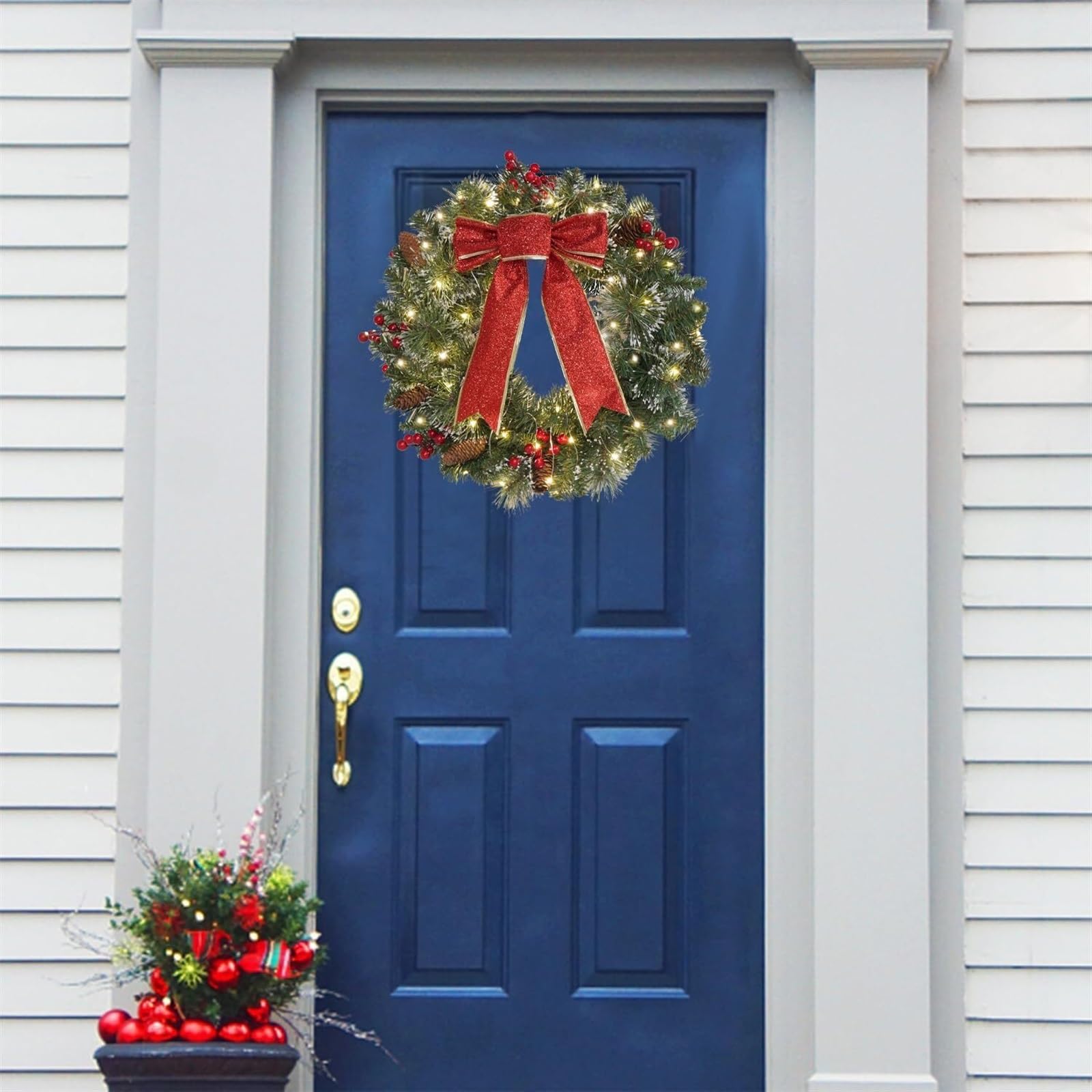 Corona Navidad Guirnalda De Navidad Luces Invierno Decoraciones Puerta Principal Artificial Decoración