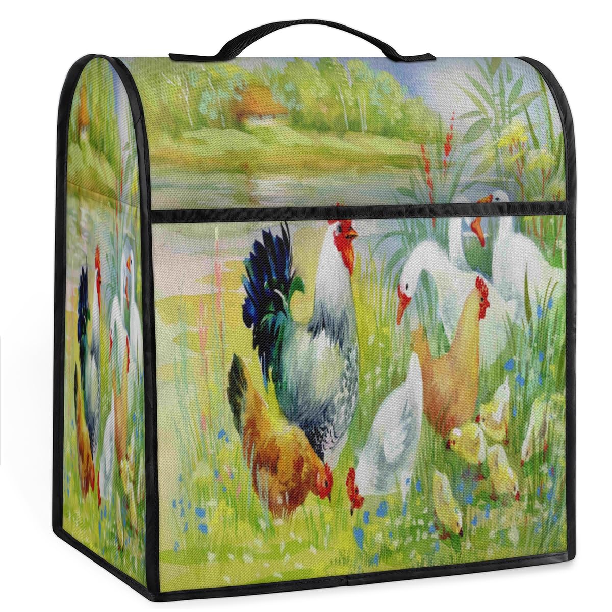 Watercolor Hen And Chicks Stand Mixer Cover Foldable with Zipper and Handle Dust Cover Compatible With 6-8 Quart Kitchen Mixers Fits All Tilt Head & Bowl Lift Models