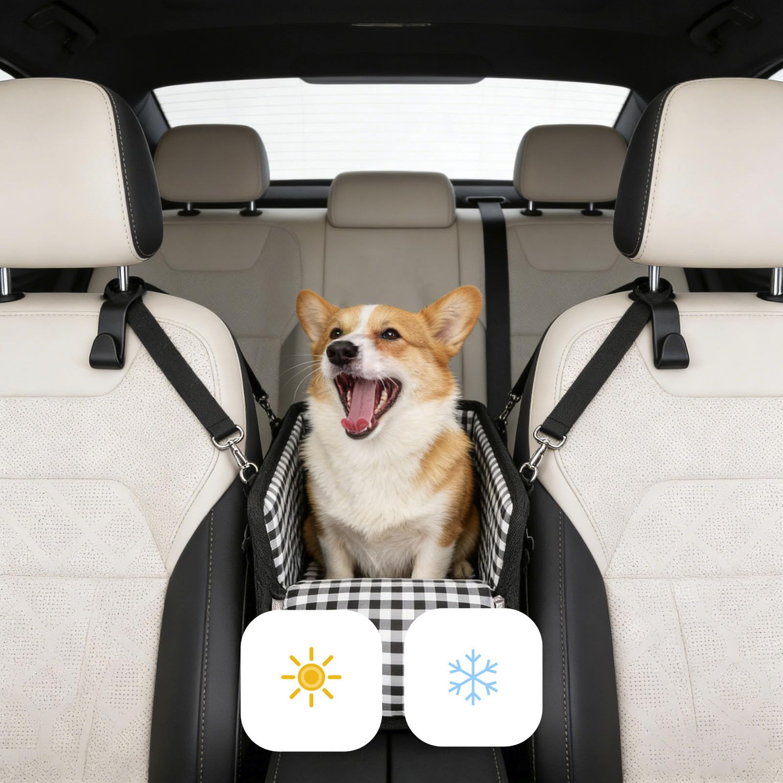 Siège auto pour petits chiens et chats, sûr sur le siège arrière, siège passager et console centrale, avec double fixation, pliable et portable, avec couvercle, lavable et installation facile, noir