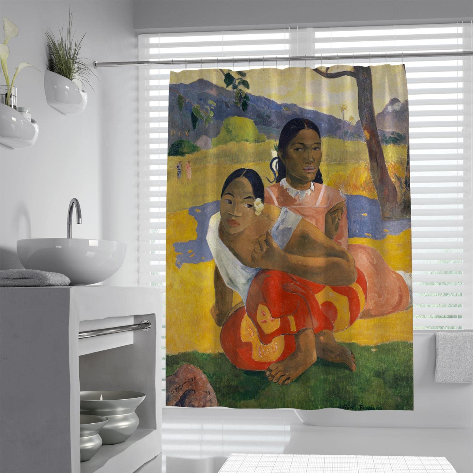 Paul Gauguin wielowarstwowa rustykalna zasłona prysznicowa tkanina z tkaniny poliestrowej zasłony kąpielowe z haczykami do domu wiejskiego wystrój łazienki, 180 szer. x 210 cm dł