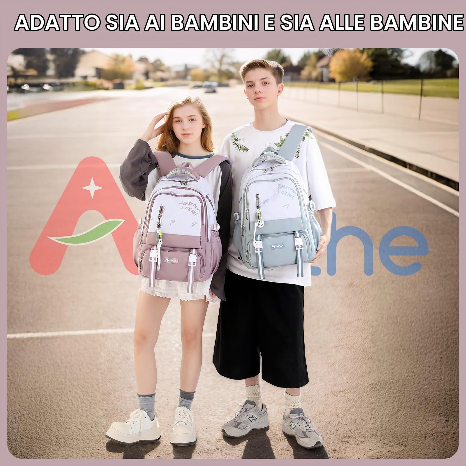 Amythe Zaino Scuola Media e Superiore: Zainetto Moda in Nylon Impermeabile per Ragazze e Ragazzi, Ideale per Scuola e Tempo Libero - Zaini Porta PC per Giovani 10-22 Anni