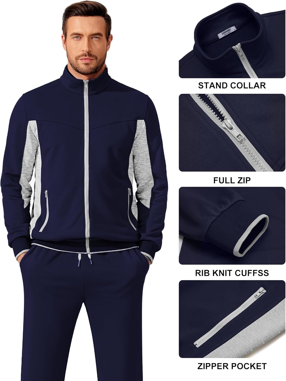 COOFANDY Men's Tracksuits 2 Piece Athletic Track Suit Warm Jogging Running Sweatsuits Casual Full Zip Sports Set - Image 4