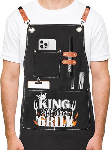 Delantales de parrilla para hombres, espalda de Cnavas Corss con bolsillos grandes, delantales de chef ajustables, regalos divertidos para hombres