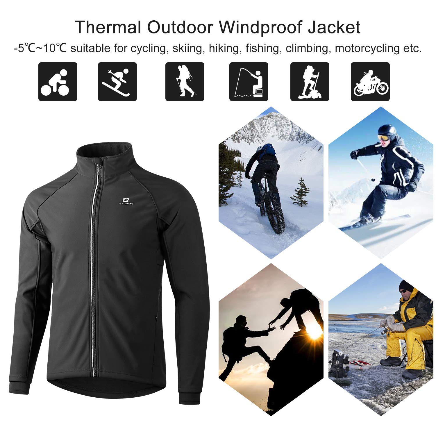 LAMEDA Softshell Jacke Herren Winter Winddicht Wasserdicht Thermo Laufjacke Atmungsaktiv Reflektierend Radfahren Laufen Wandern