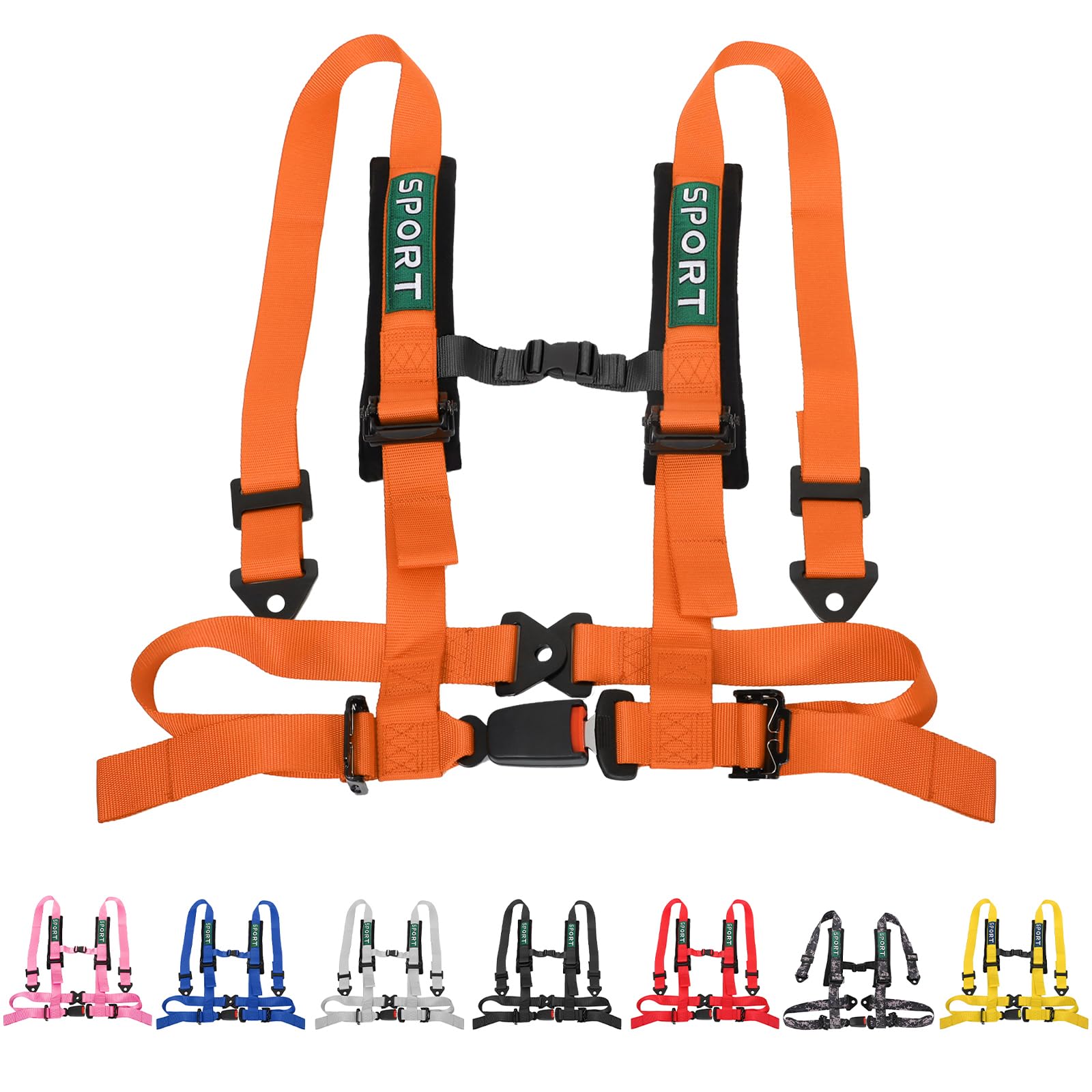 4 Point Racing Harness With Padding Heavy Duty Buckle Upgraded 3 Inch Straps UTV Harness 4 point Universal Adjustable for Adults Easy Install, Orange
