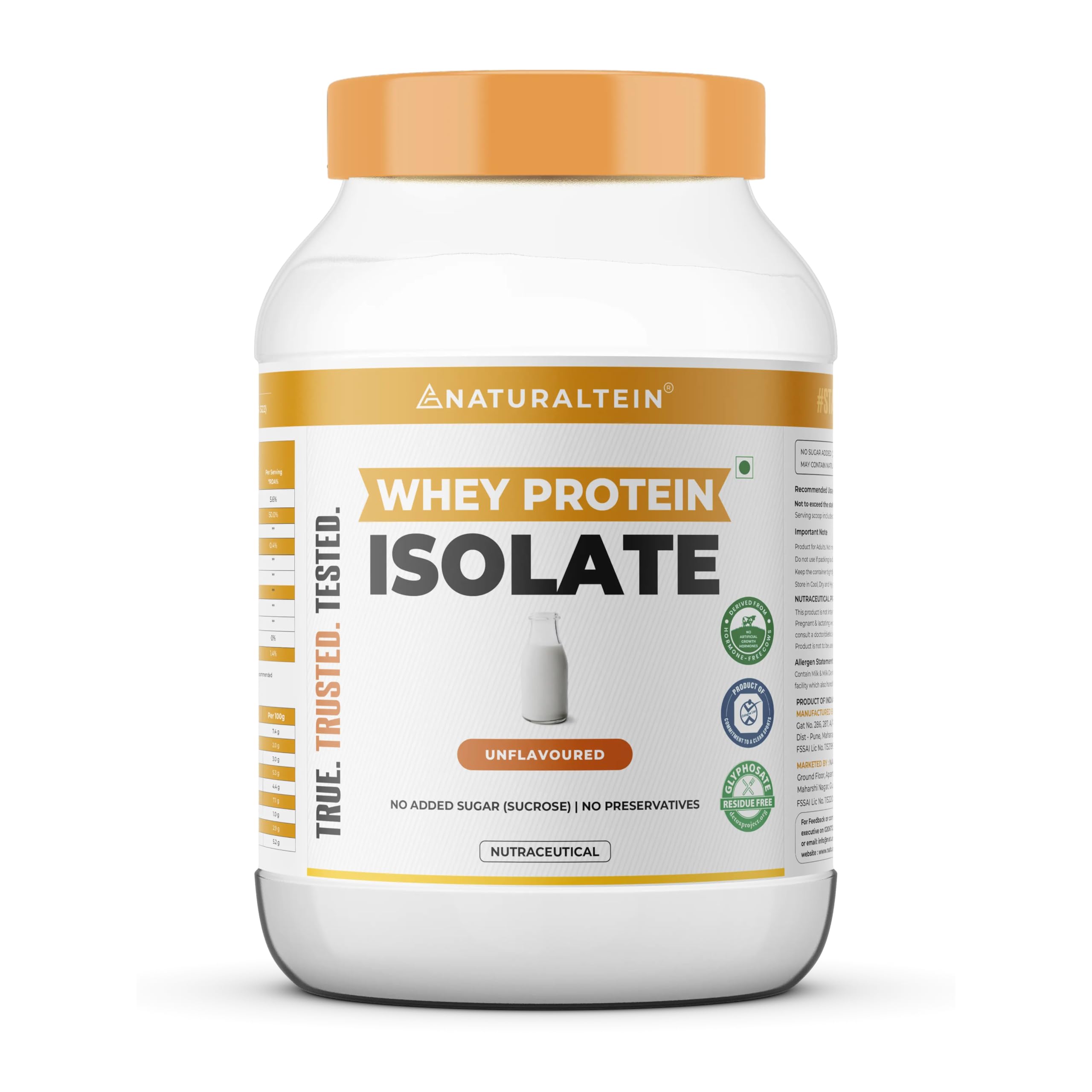 NATURALTEIN Natural Whey Protein Isolate Unflavoured - 1 kg (Naturally flavored, Non GMO, No Artificial Sweeteners)