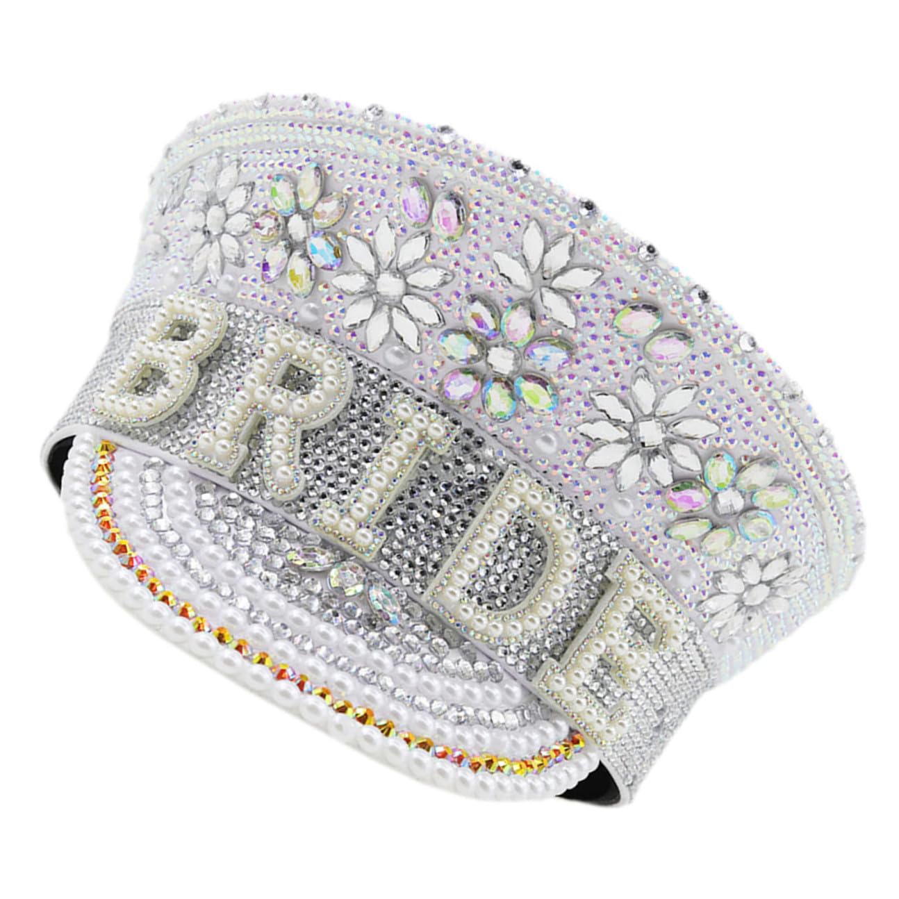 Baluue Sombrero para Novia con Gemas de Imitación, Tamaño Ajustable, Gorro de Capitán para Despedidas de Soltera y Bodas, Accesorio de Fiesta para Playa y Eventos Obsequios