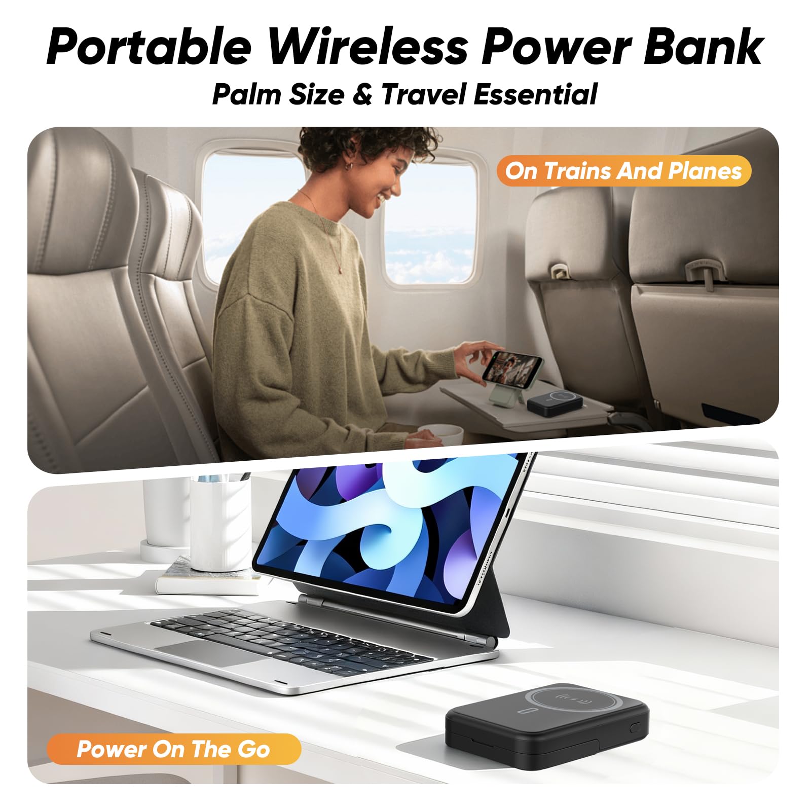Batería externa de 10000 mAh compatible con MagSafe, cargador portátil magnético con pantalla digital, carga rápida inalámbrica de 15 W, 3 cables integrados, soporte plegable compatible con iPhone 16