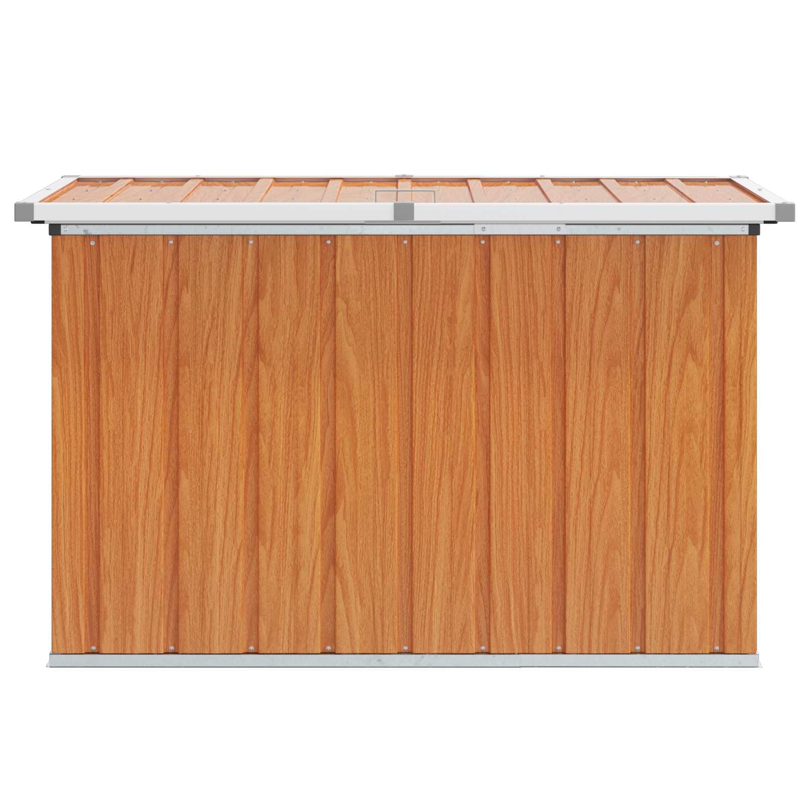 Außenlagerbox Holz aus verzinktem Stahl 109 x 67 x 65 cm, wetterfeste Gartenbox mit viel Stauraum für Kissen, Auflagen, Werkzeuge, Balkonbox und Terrassenbox zur praktischen Aufbewahrung