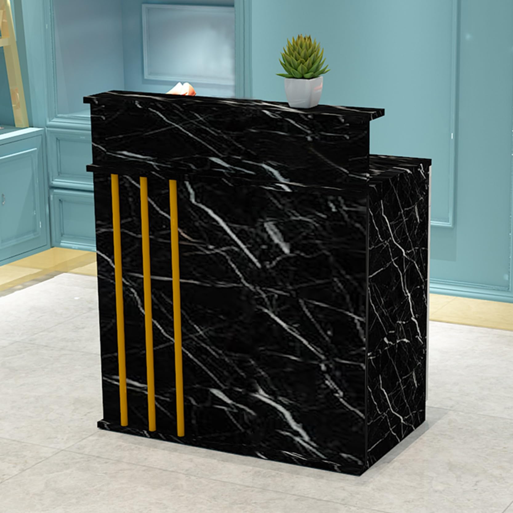 Modern Recept Desk with Counter Lockable Drer Computer Cabinet Small Cash Register Stand for Retail Salon Hotel & Lobby Stylish Front Office Table